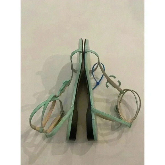 JIMMY CHOO Alodie Flat Nappa Patent Leather Sandals T Strap Logo Mint Green 9 39 - Picture 6 of 16